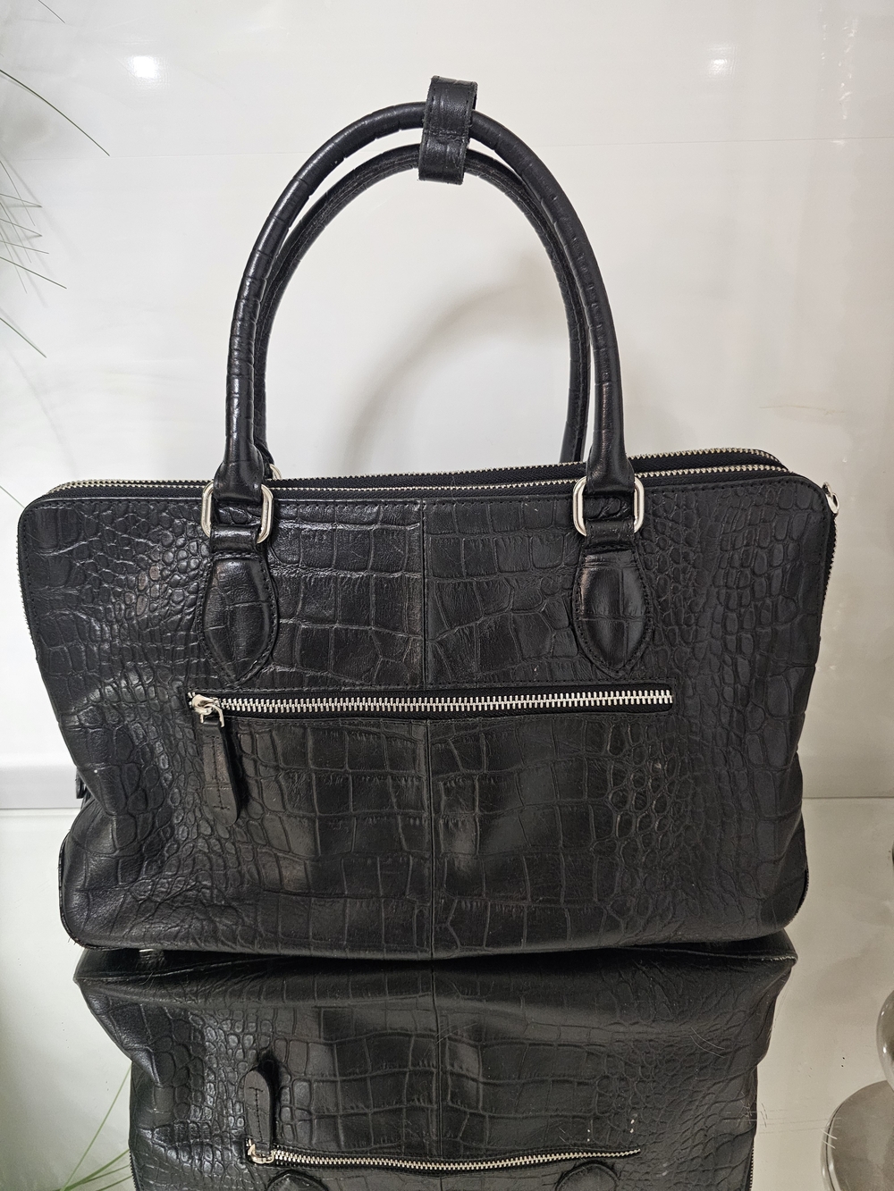 Danier Black Croc-Embossed Leather Briefcase - Picture 2 of 7